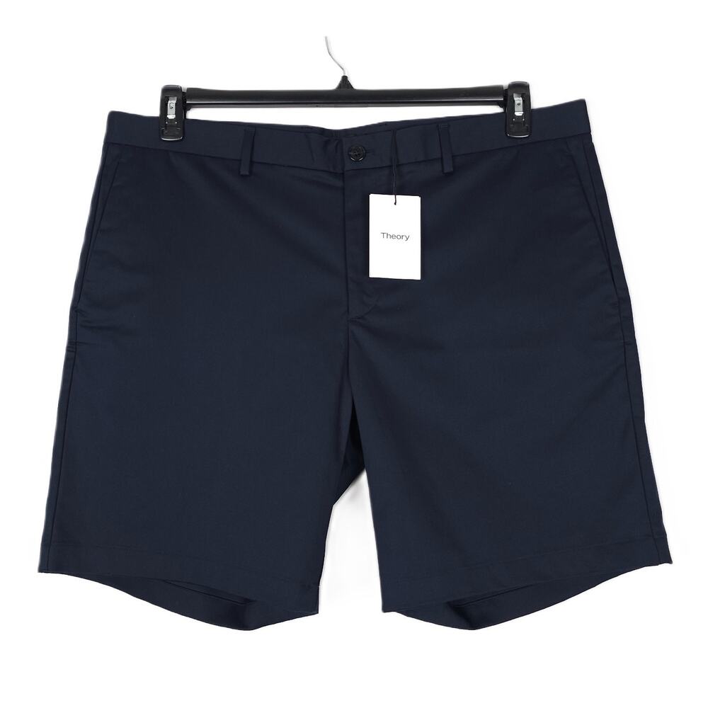 Theory Mens Zaine 9" Chino Shorts 40 W Navy Blue Soft Sateen Stretch Cotton NWT